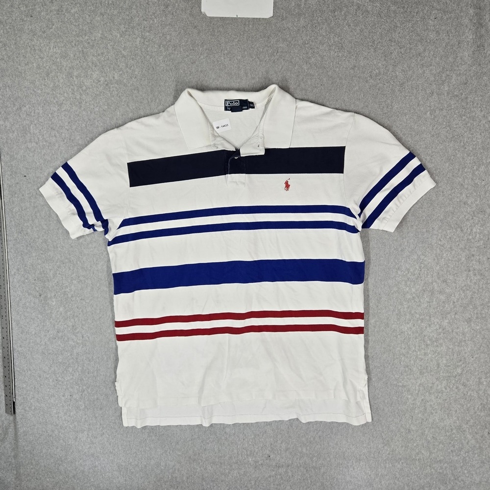 Polo By Ralph Lauren Men Polo XXL White Embroidered Striped Rugby Shirt READ